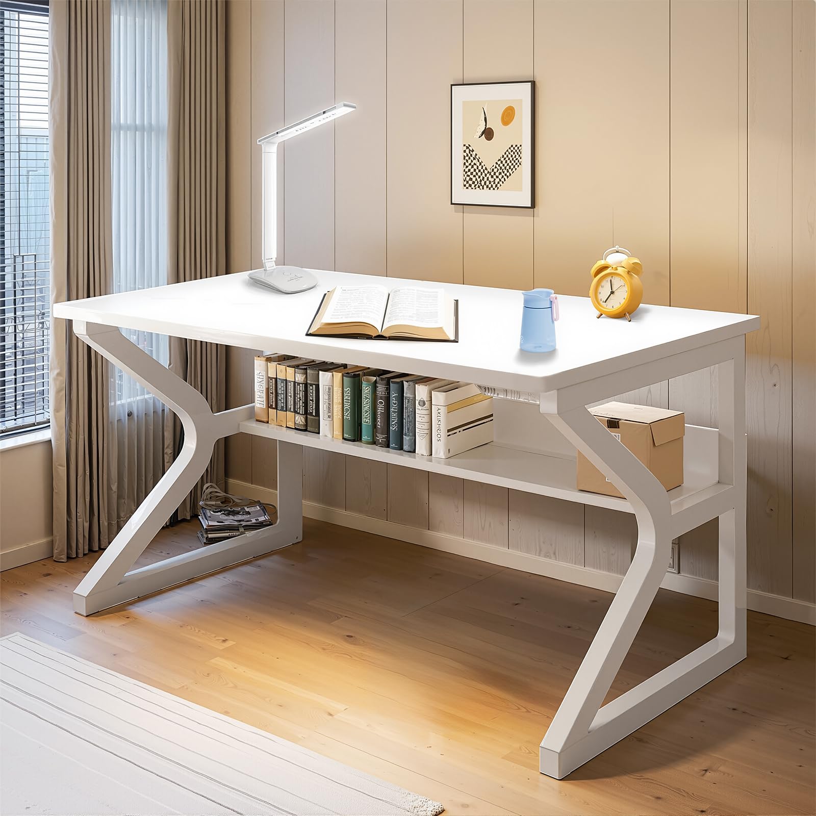 パソコンデスク ゲーミングテーブル コンピューター pcデスク 勉強机 C 脚 横板収納・卓下三角仕切り板搭載 家庭用学習机/寝室小机/簡易書斎卓 耐刮擦・防水処理済 広い天板で物 28894