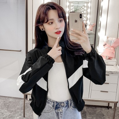 ジャケット ブルゾン ウィンドブレーカー ナイロン ショート 長袖 スタンドカラー スリム ストレート ストリート ファスナー ポケット 前開き バイカラー かわいい 20代 オルチャン バイカラー