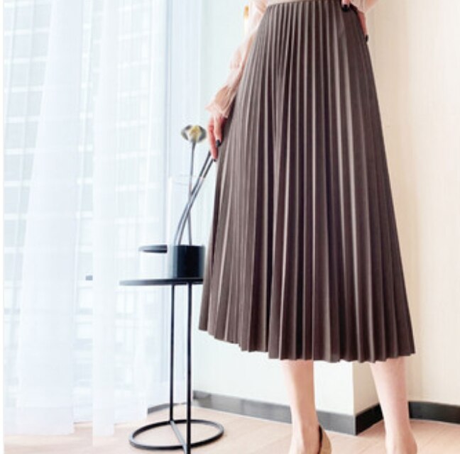スカート レディース ロング丈 プリーツ 無地 ハイウエスト Aライン フレア シンプル　カジュアル　きれいめ エレガント 上品 通勤 通学 オフィス イベント　休日　旅行 普段使い グレー ブラウン