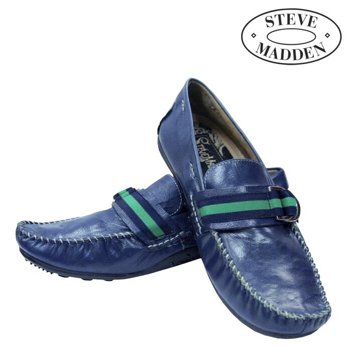 セール スティーブ マデン メンズ ドライビング シューズ レザー ネイビー STEVE MADDEN ローファー 靴 ブランド インポート カジュアル スタイル LAセレブ セレカジ イタカジ