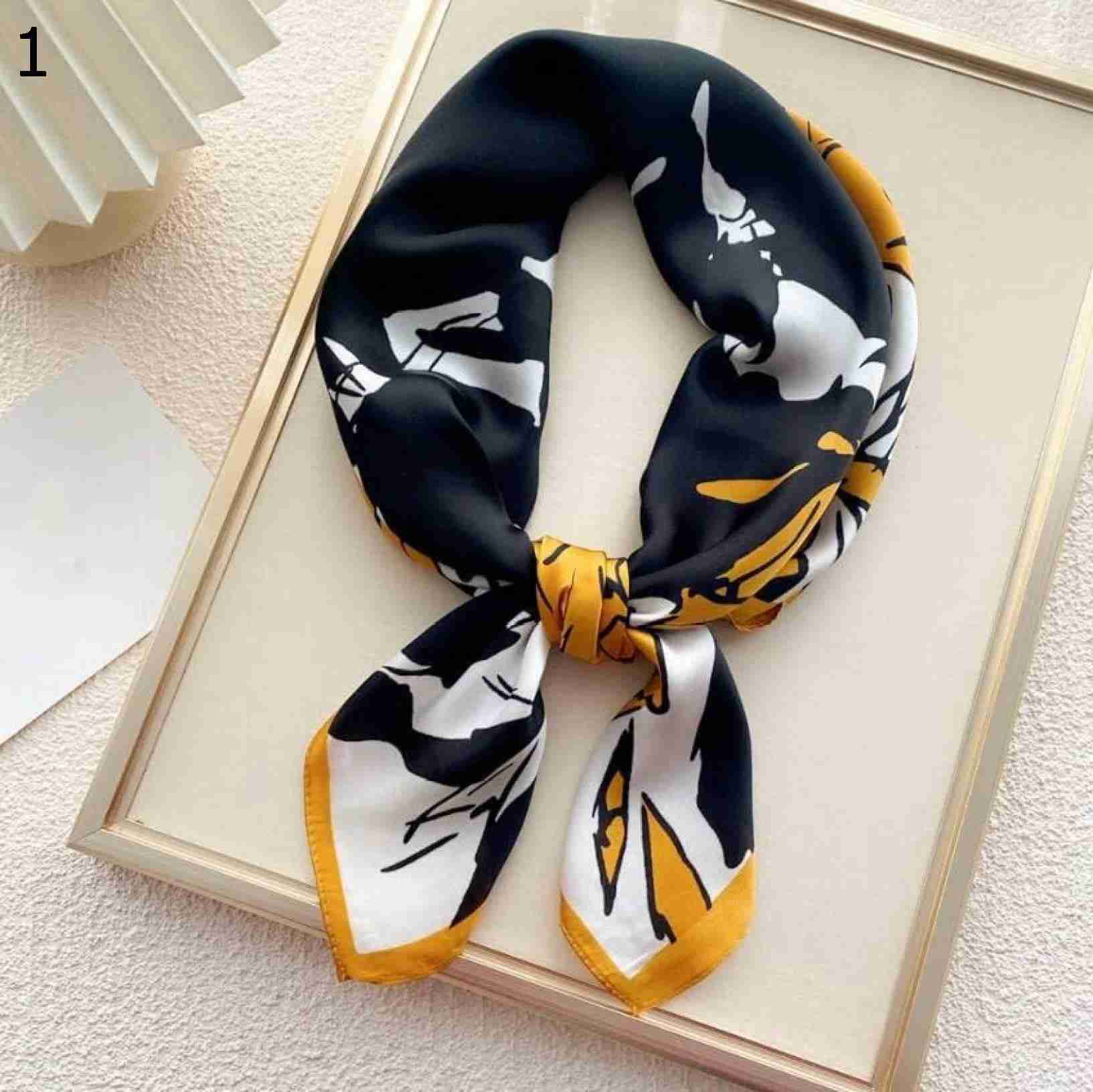 【20%OFFクーポン～】チャーミング ローズ プリント スクエア スカーフ70cm タイ ショール ラップ レディース サテン ネッカチーフ ヘア スカーフ 70x70cm) : Size (C