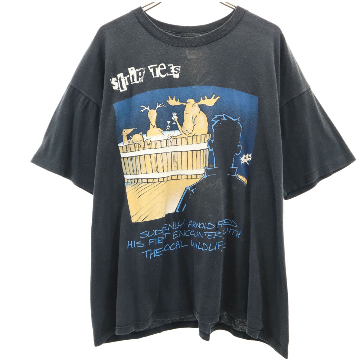 SUN SPORTSWEAR サン スポーツウェア 90s USA製 オールド STRIP TEES 半袖 Tシャツ L ブラック アニマル メンズ 古着