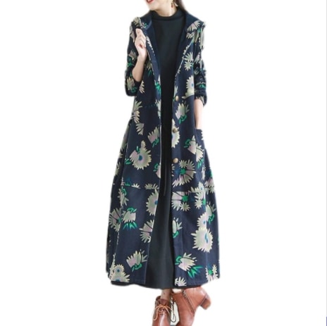 裏地付き花柄ロングコート アウター コート ロング丈 長袖 Iライン かわいい 大人可愛い きれいめ