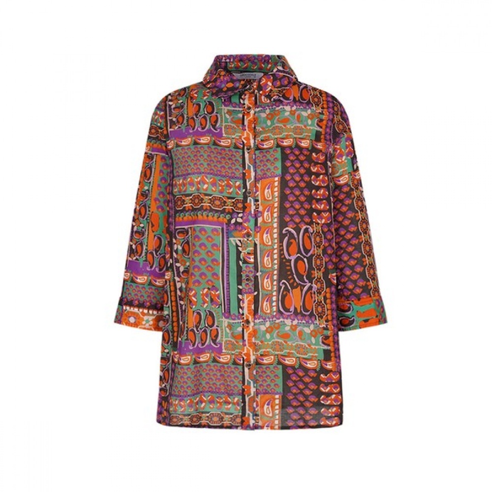 [クロコダイルレディ] バイオレットコットン柄プリントブラウスCLCMBL132