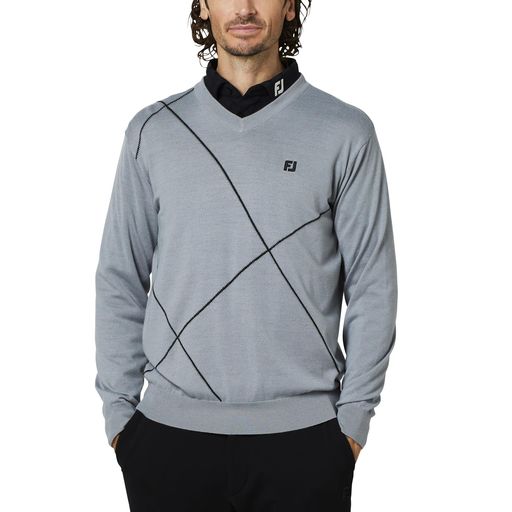 [フットジョイ] ゴルフセーター クロップドアーガイルVネックL/Sセーター トップグレー メンズ XL FJ-F25-M08 38567-XL