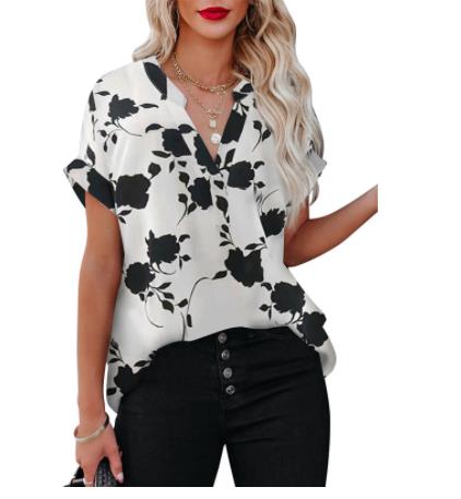 花柄半袖シャツ レディースクロスボディゆったりVネック