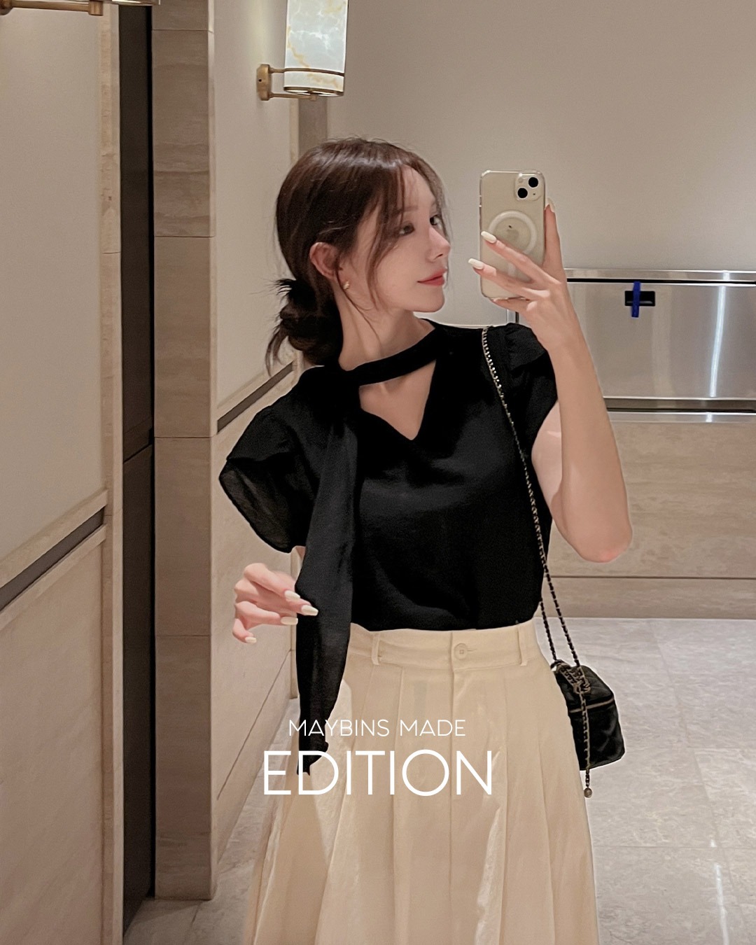 タイネック付きサマーブラウス韓国ファッション レディース