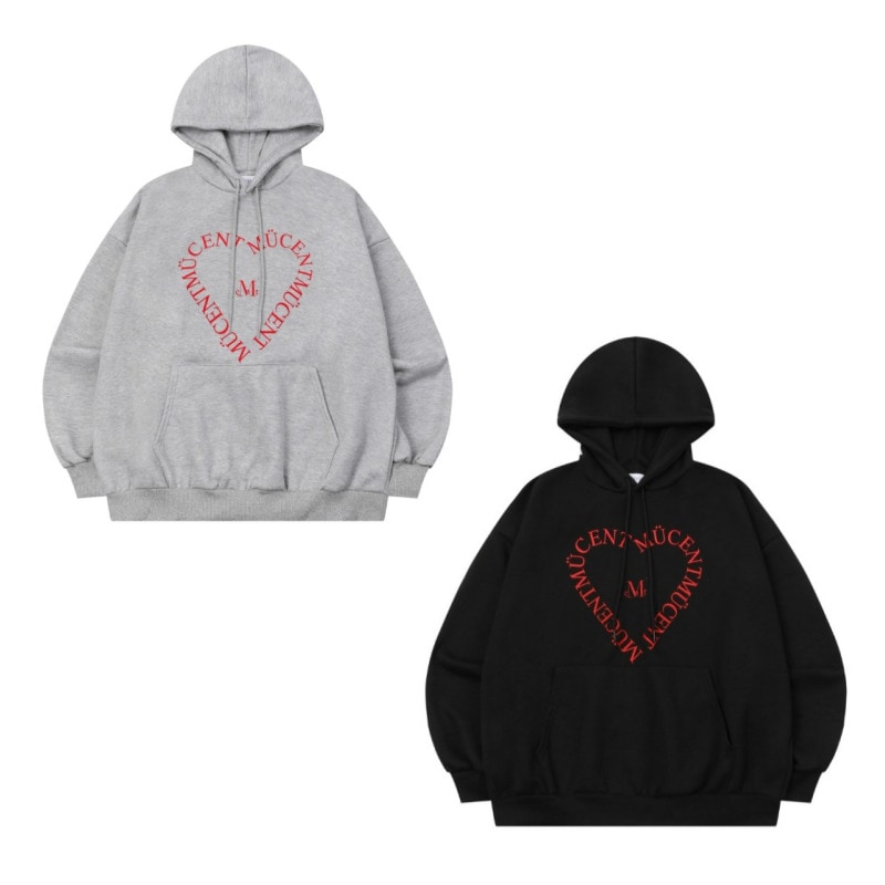 ハート レタリング フードTシャツ BLACK, GRAY / 男女共用 / ペアルック / フーディ スウェット / 韓国 プルオーバー / カー ディガジャケット