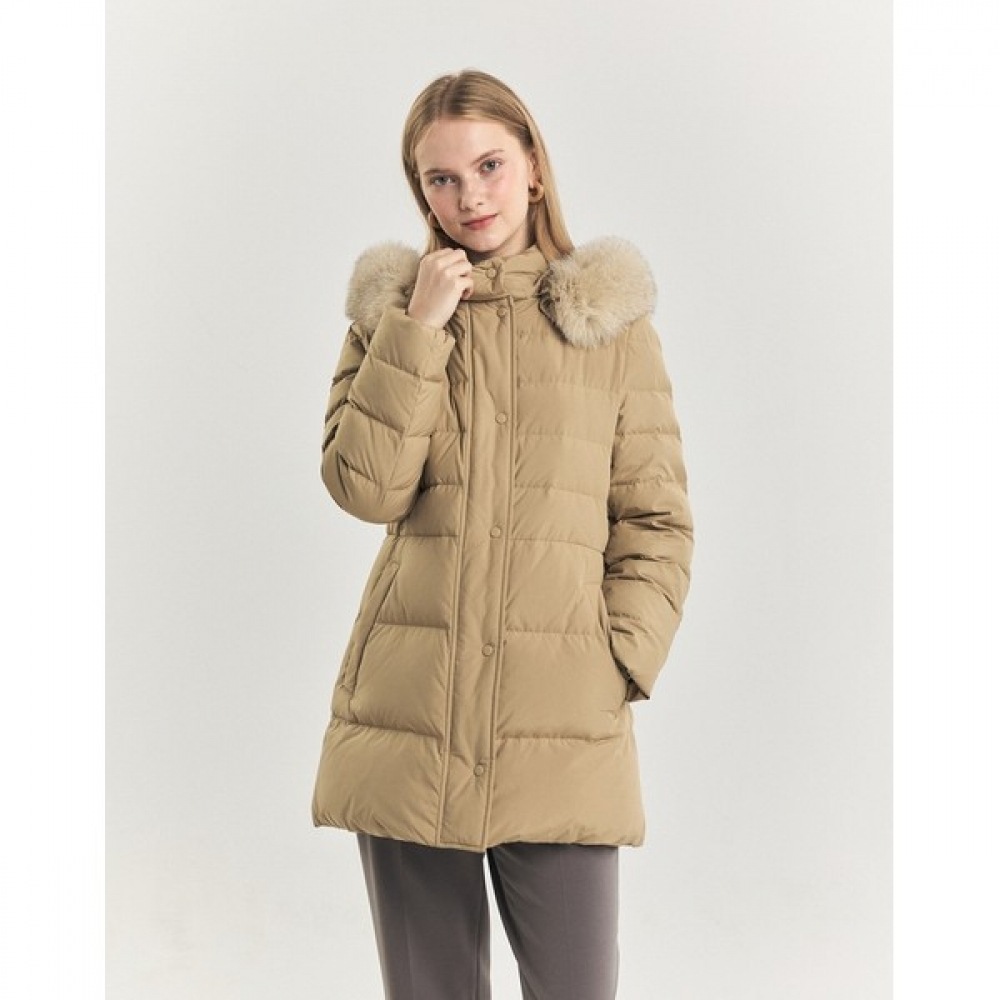 (ヘッジスレディース) 24FW フード付きハーフヘビーグースダウンジャンパーベージュ HSJU4DC01I2