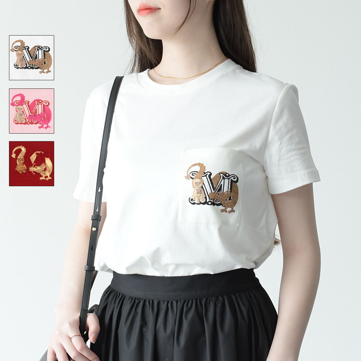 Max Mara マックスマーラ Tシャツ トップス エルモ ELMO コットン テディTシャツ レディース ホワイト ピンク レッド カジュアル 白Tシャツ 人気 おすすめ