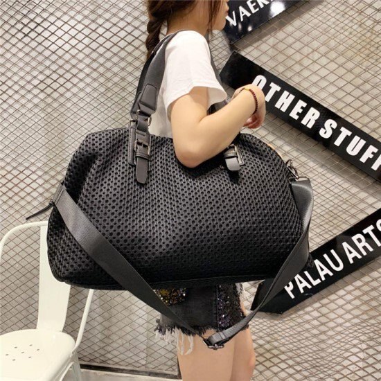 【取寄：納期2週間】ボストンバッグ メッシュ 黒 旅行バッグ ラゲッジバッグ 2way ショルダー ストラップ
