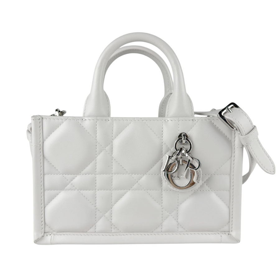 クリスチャンディオール Christian Dior ハンドバッグ ショルダーバッグ ブックトート ミニ レザー ホワイト シルバー レディース z9808