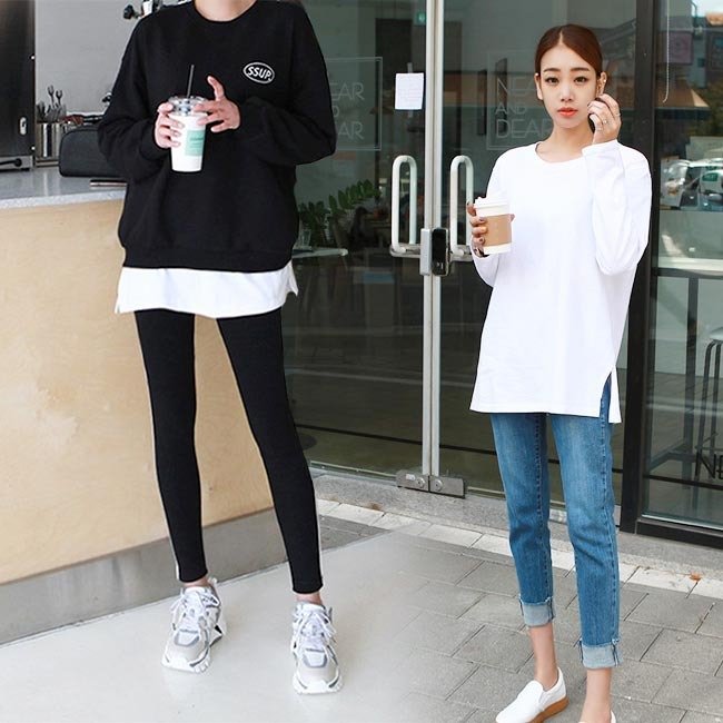 Qoo10 重ね着 レディース Tシャツ 白 カット レディース服