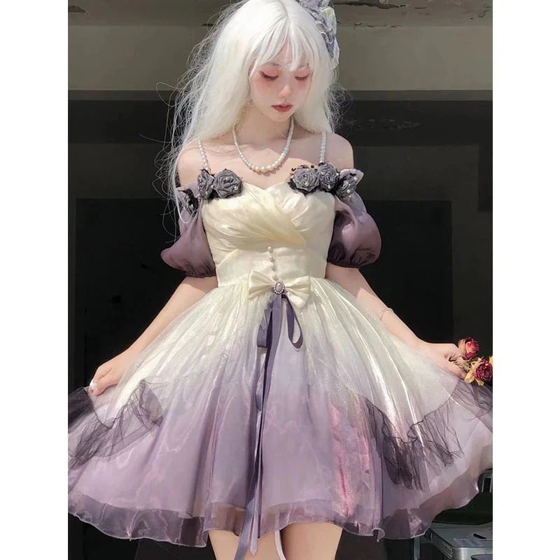 インクカラーローズロリータドレス ウェディングドレス ロリータスイートフェアリープリンセスドレス 5,964円