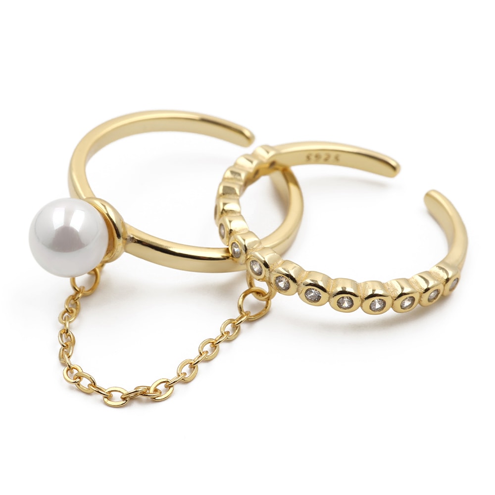 925 チェーンリング パール CZ [cr049]