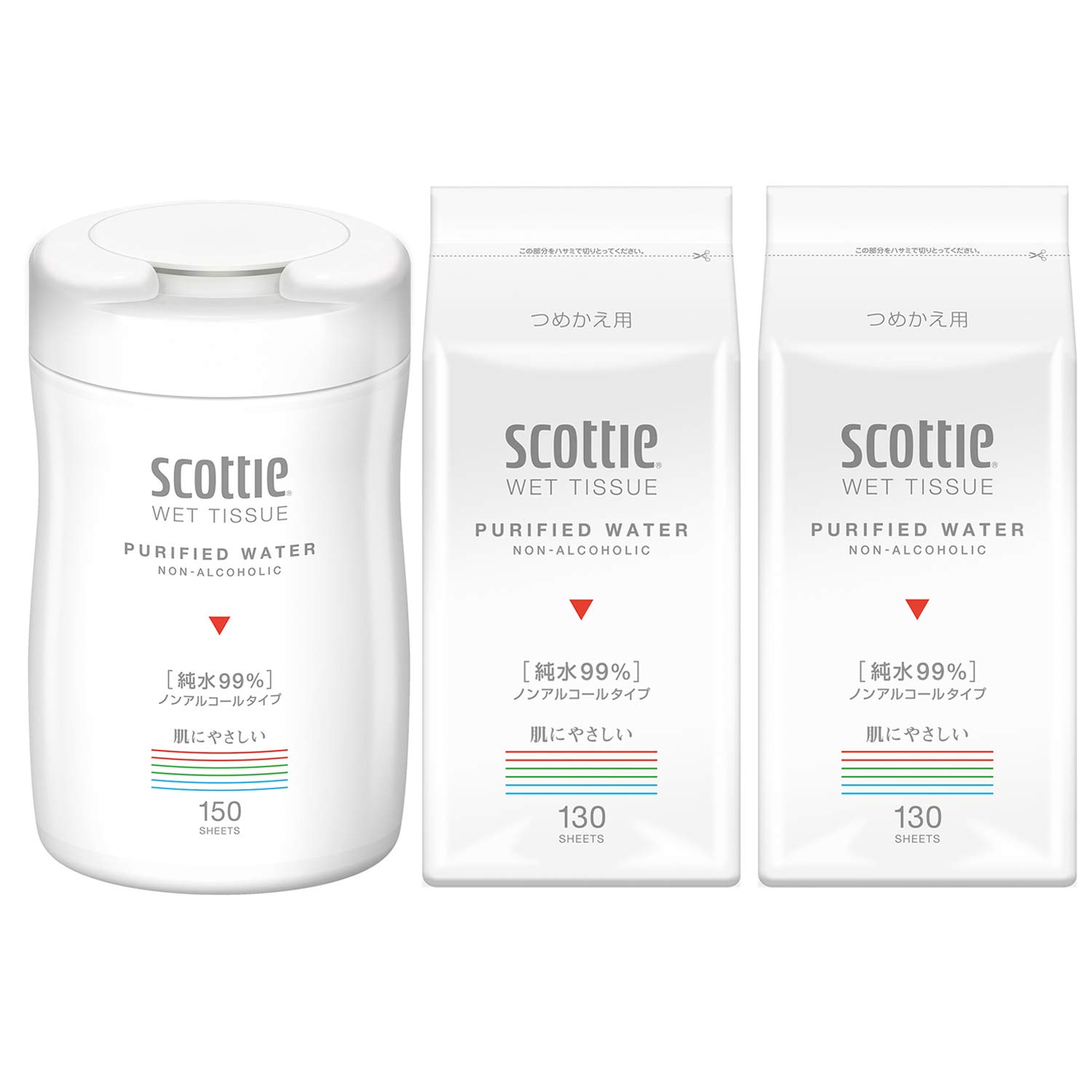 スコッティ ウェットティシュー 純水タイプ 本体 150枚+詰替用130枚×2個