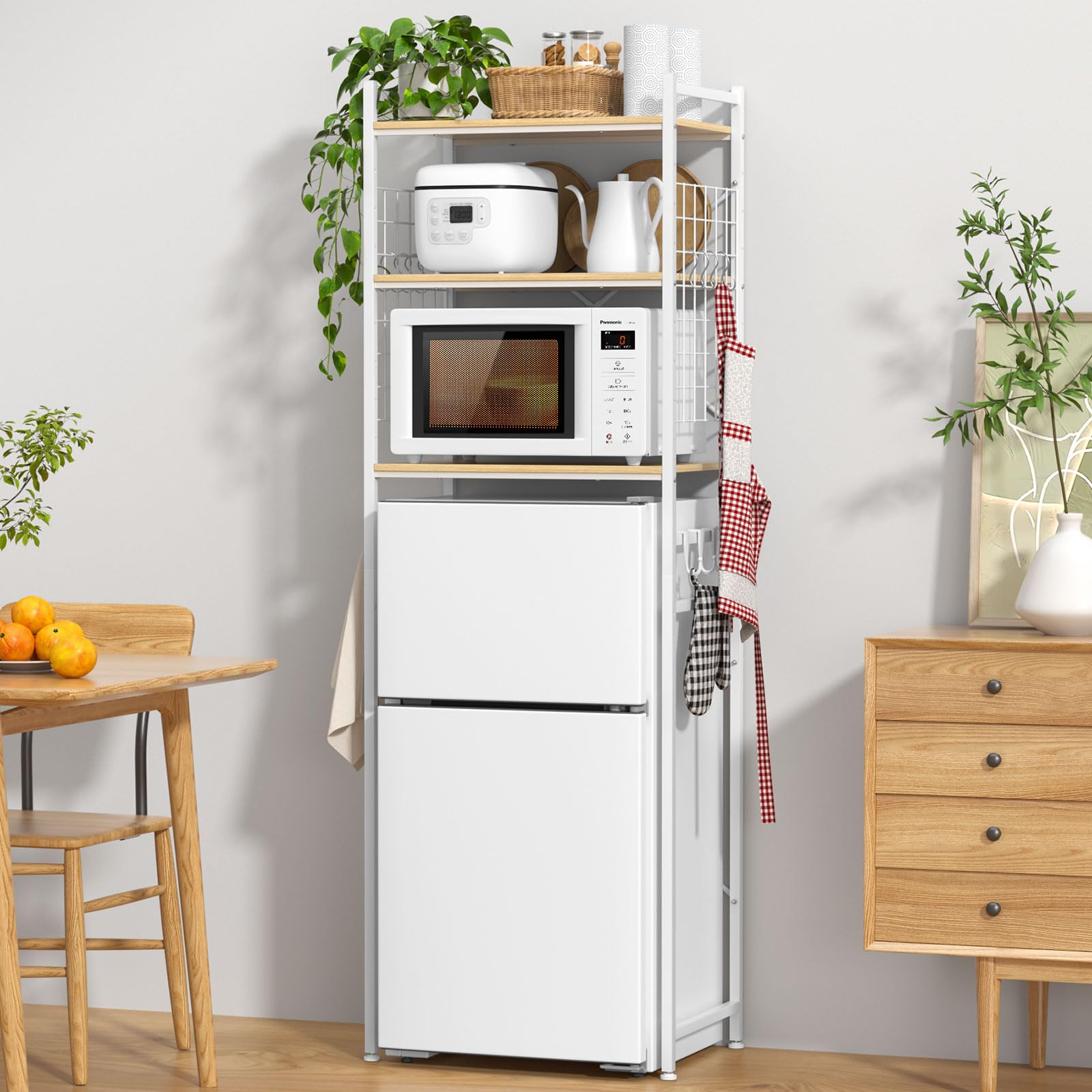 冷蔵庫ラック ゴミ箱上ラック レンジラック 幅60×奥行40×高さ180cm 棚板高さ調節可 小型冷蔵庫対応 キッチンラック 耐荷重45kg 家電/器具/キッチン用品収納 レンジ台 フック16個付き 7,929円