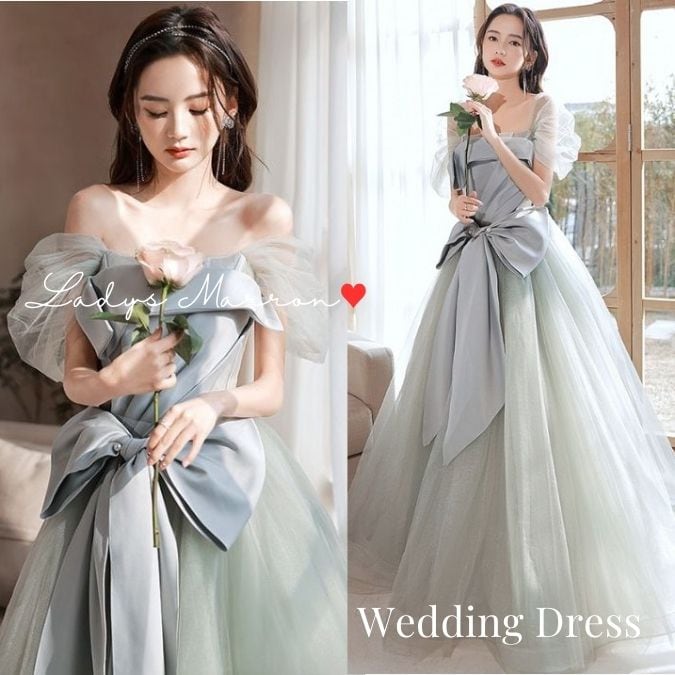 2点購入で200円割引期間限定オファー 品ウェディングドレス カラードレス 演奏会 グリーンドレス 前撮りドレス 花嫁 二次会 お色直しドレス フォトウェディング プリンセスドレス オフショルドレス