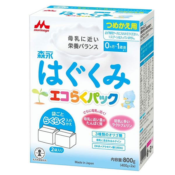 はぐくみエコらくパック詰め替え用　800ｇ(400ｇ×2袋)×12個 (1ケース)(PP)