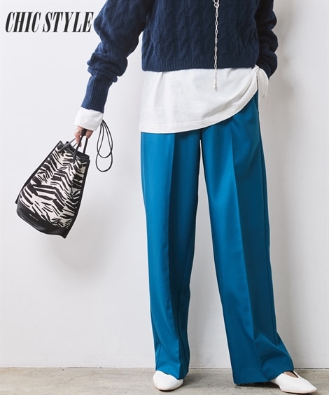 ロングパンツ カラーストレートパンツ シックスタイル 大きいサイズ対応
