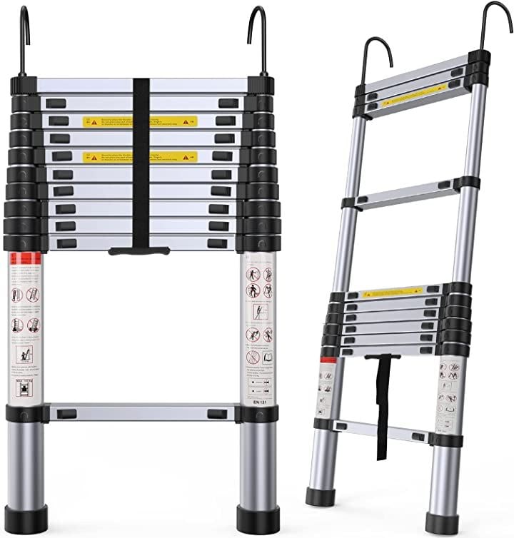 欲しいの 伸縮はしご フック付き 耐荷重150kg(3.2m) スライド式 自動ロック 室内室外両用 持ち運びやすい 軽量 伸縮梯子 折り畳み  はしご・作業台 - flaviogimenis.com.br