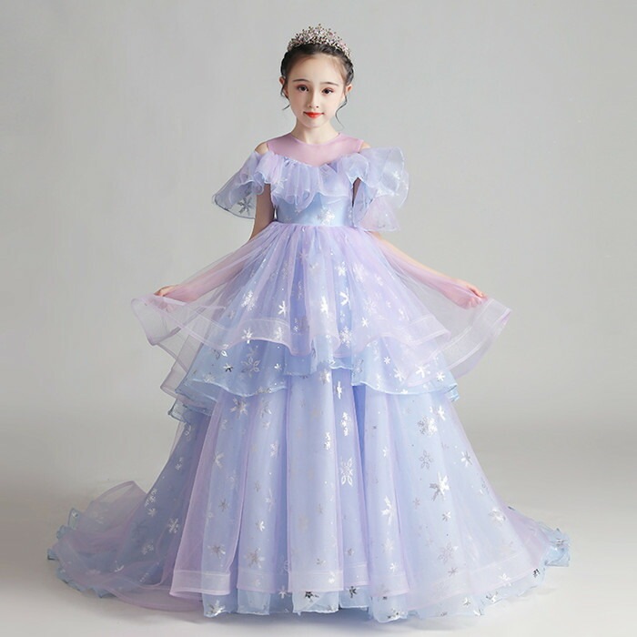 子供ドレス こども 発表会 ブルー ドレス ロング トレーン プリンセスドレス 子供 ピアノ発表会 キッズドレス 結婚式 子供ワンピース 演奏会 おしゃれ スジュニア フォーマ 可愛い