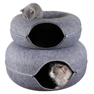 【最安値挑戦 送料無料】Donut-トンネルベッド ペットの家 天然フェルトが埋め込まれたインタラクティブなおもちゃ 丸いウールのフェルトベッド 猫のトレーニングおもちゃ