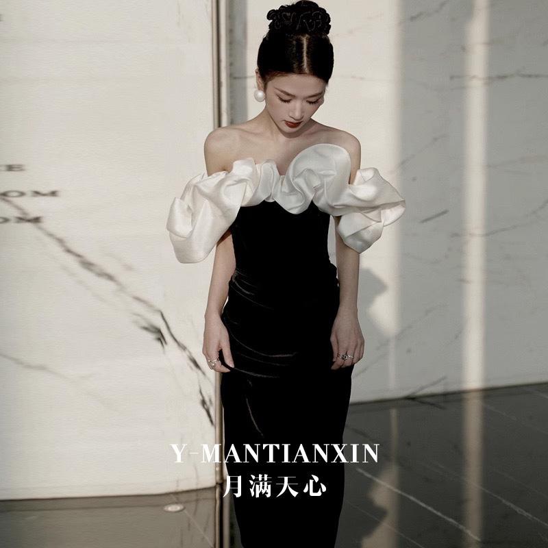 ドレス　パーティー　レディース mm 大きめ サイズ ワンショルダー ブラック イブニングドレス 女性 ハイエンド エンゲージメント ドレス