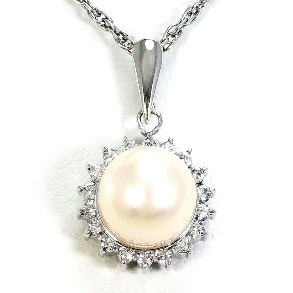 PT900 プラチナ PT850 ネックレス パール(真珠) ダイヤ 0.23 ジュエリー 中古