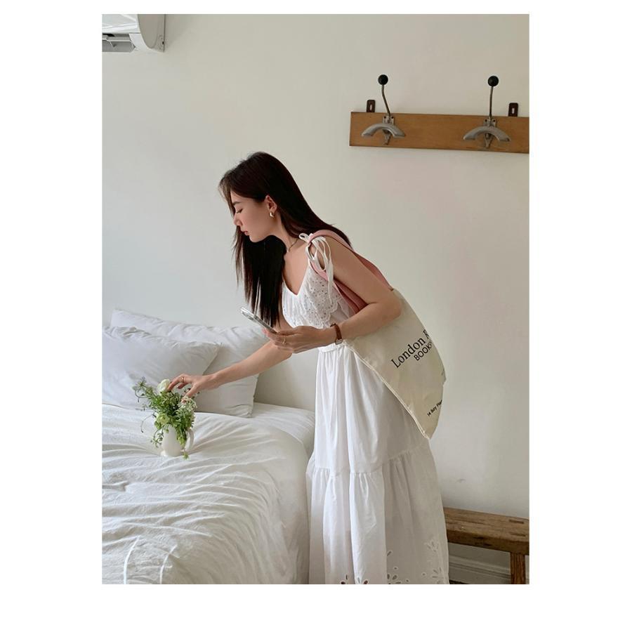 白ワンピース リゾートワンピース レディース 夏 キャミソールドレス ロング丈 aライン 花柄 おしゃれ レトロ 森ガール