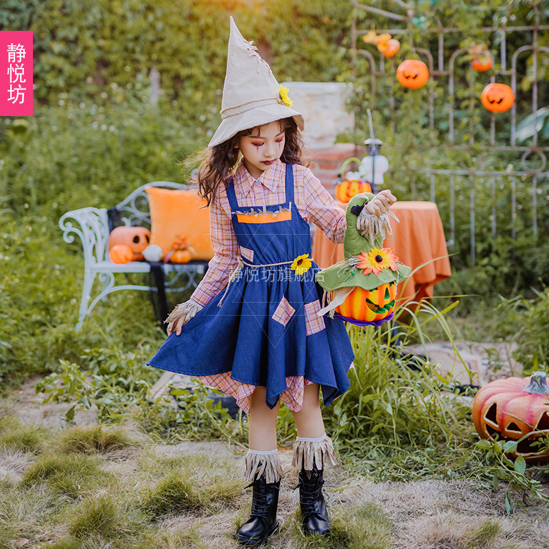 ハロウィン 子供用 ピエロ スーツ 女の子 サーカス ステージ コスチューム 幼稚園児用 かかし コスプレ コスチューム