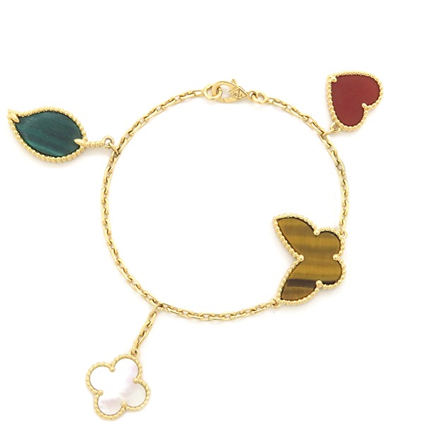 ヴァンクリーフアーペル Van Cleef & Arpels ブレスレット ラッキー アルハンブラ 4モチーフ K18YG マラカイト マザーオブパール タイガーズアイ カーネリアン イエローゴールド