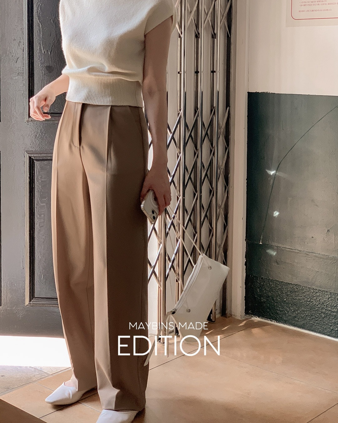 タック入りセミワイドスラックス韓国ファッション レディース