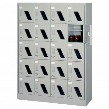シューズロッカー　4列5段中棚付/扉付/窓付/錠なしタイプ　ニューグレー COM-SC-20WM
