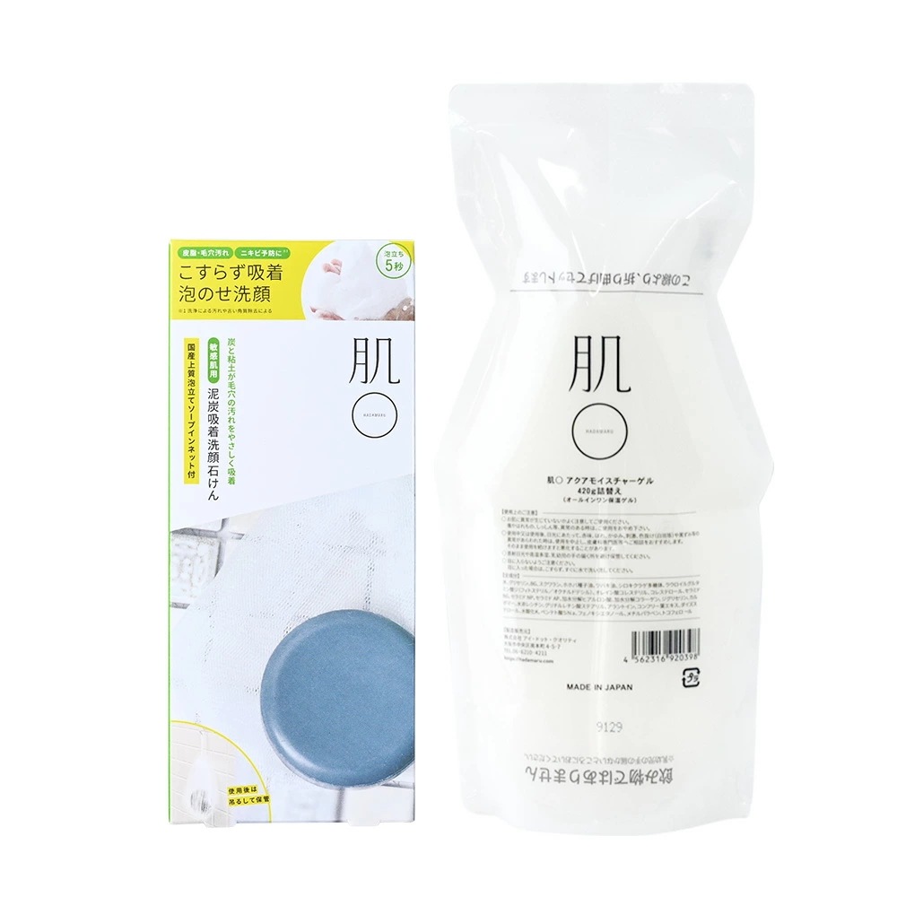 【公式】 敏感肌 肌荒れ に コメ由来 乳酸菌 / ヒト型 セラミド 配合 / 肌まる　洗顔石鹸（ソープインネット付）保湿オールインワンゲル420ｇ詰替え