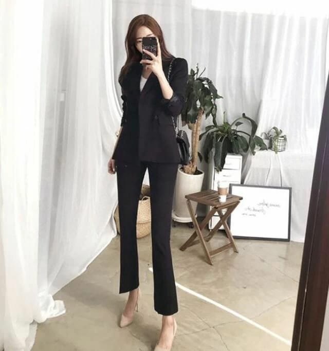 ママスーツ 大きいサイズ ブラック 卒業式 通勤 面接スーツ アップ レディース 入学式スーツ ジャケット+パンツ 2点 可愛い パンツ パンツスーツ リクルートスーツ OL フォーマル ビジネススー