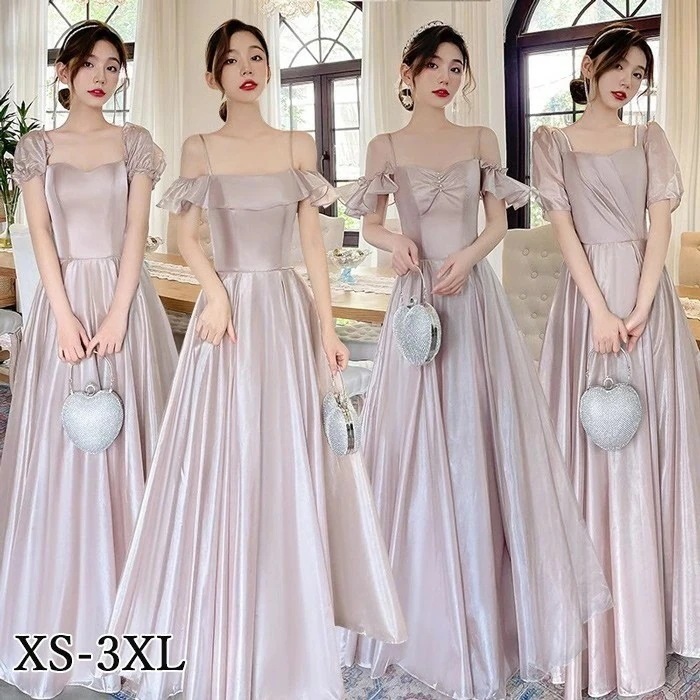 ブライズメイド ドレス ロングドレス サテン 演奏会 ピアノ発表会 スクエアネック Aライン ワンピース レディース 袖付き ゆったり リゾート 海 サマー 春夏きれいめ 大きいサイズ 小さいサイズ