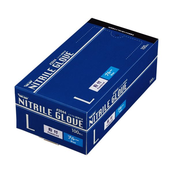 （まとめ） 川西工業 ニトリル使いきり極薄手袋 粉付 ブルー L #2044 1箱（100枚） [x5セット] 6,880円
