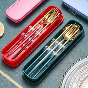 304スプーンステンレス家庭用クリエイティブ食器3点セット箸手持ち 実用的 収納プレゼント箱付き5色