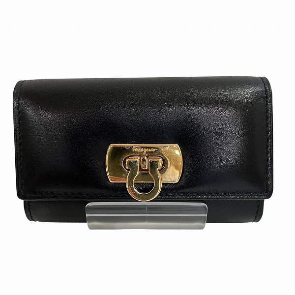 フェラガモ ガンチーニ ブラック レザー 6連 キーケース レディース【中古】