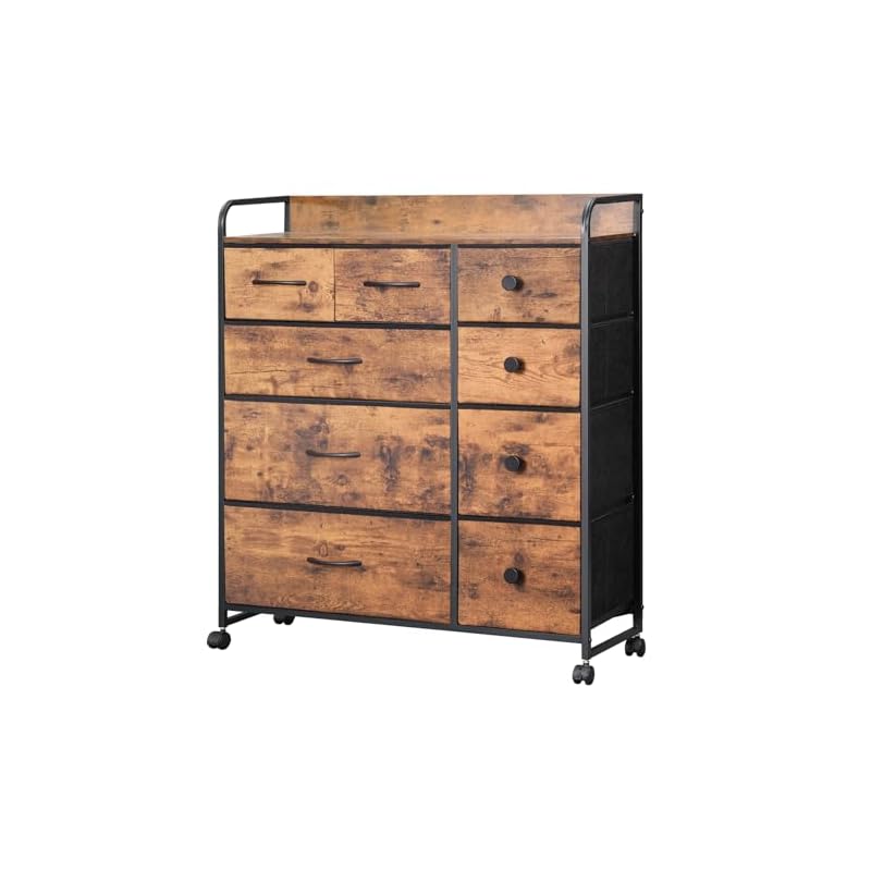 YeTom タンス チェスト 4段9杯 収納 おしゃれ キャスター付き 収納 衣装 洋服タンス 大容量 洋服収納 リビング 洗面所 脱衣所 棚 衣類チェスト 木製天板付き 和風 布製引き出し 転倒防止