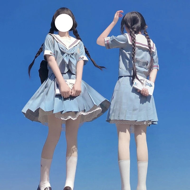 涼しく楽ちんセットアップ韓国ファッション セーラー服 大学スタイル JK制服 シャツ＋プリーツスカ