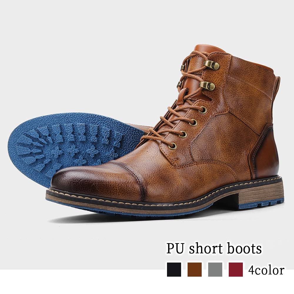 ブーツ メンズ PUショートブーツ ハイカット 大人 春 秋 滑らない 本革 軽い 夏 サイドジップ 完全 黒 シューズ ブランド 幅広 セット スエード 防寒 人気 モード 靴 革 ファスナー 冬 5,989円