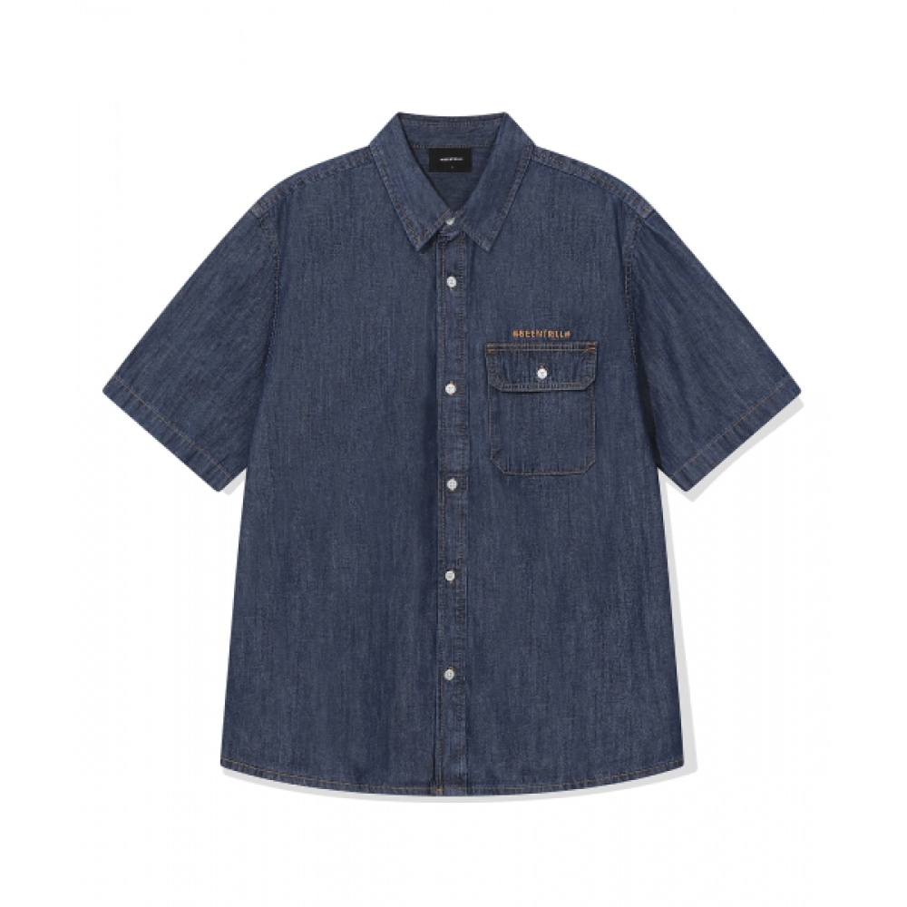 BEENTRILL エッセンシャルデニムショートスリーブシャツ (インディゴ)