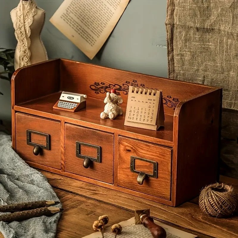 ミニ チェスト ナチュラル 木製 かわいい おしゃれ インテリア 小物入れ 収納 ボックス 文房具 引き出し レトロ調 ヴィンテージ調