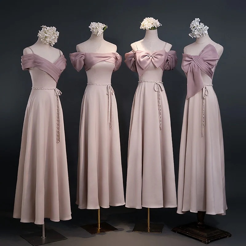 女性のための新しい春春冬のサテンピンクのガウンのドレス