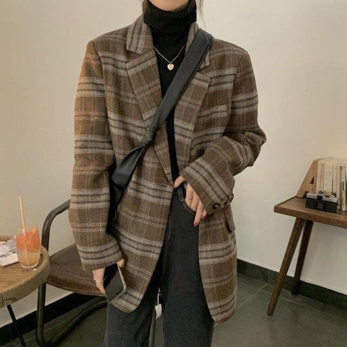 テーラードジャケット チェック ジャケット レディース アウター 秋冬 チェックジャケット おしゃれ レトロ 秋 冬 通勤服 オフィス カジュアル 韓国