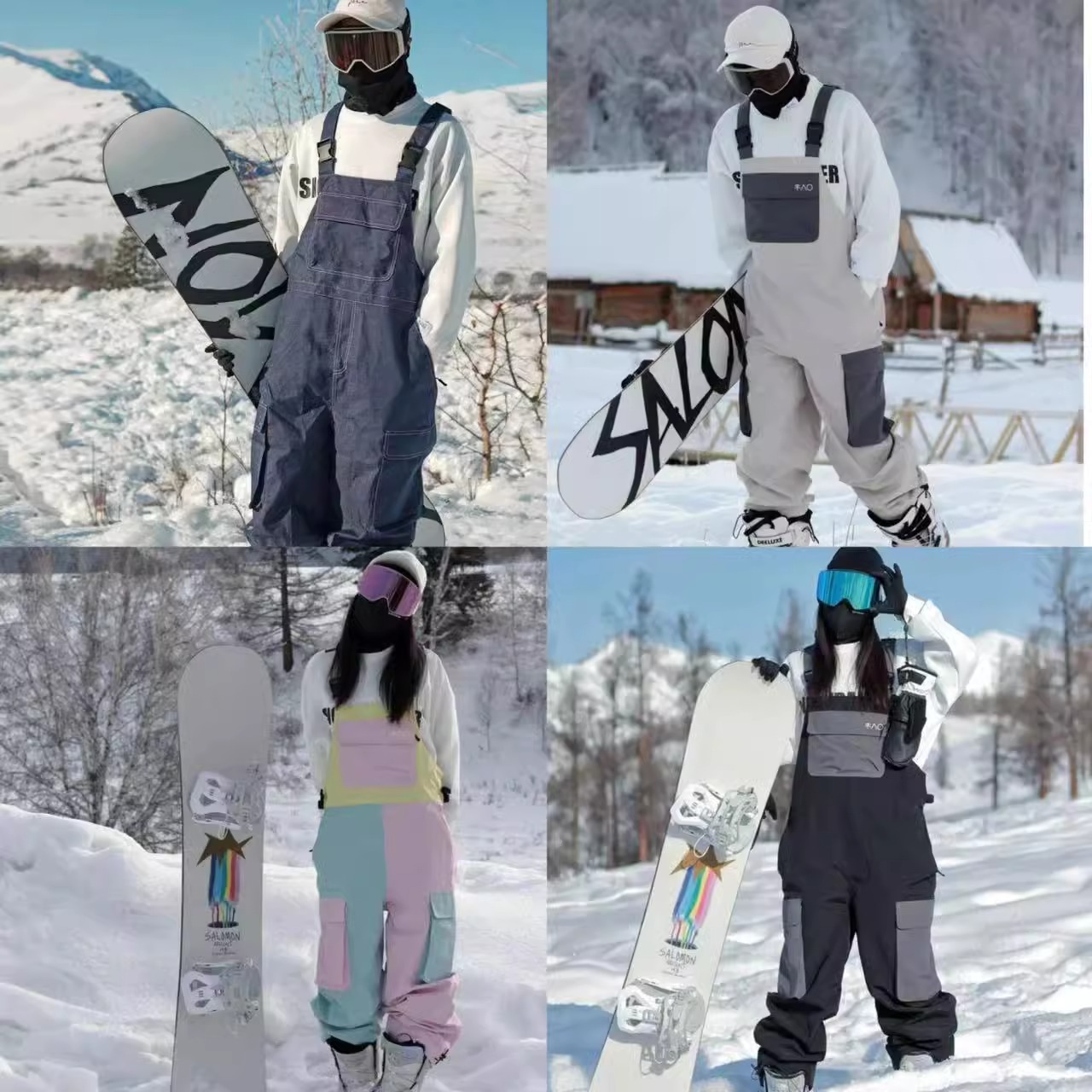 スノーボードウェア 2024 2025 単品 パンツ メンズ レディース ズボン つなぎ オーバーオール オールインワン ボトムス 裏起毛 韓国風 防水 3L スノーウェア スキーウェア スノボウェア