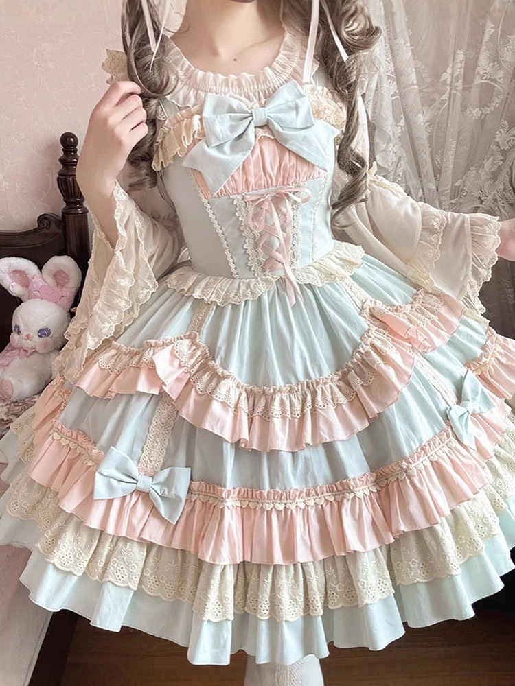 ロリータ女性バレエスタイルかわいい甘いケーキスカートチュチュスカートサスペンダースカート犬ショートロリータドレス