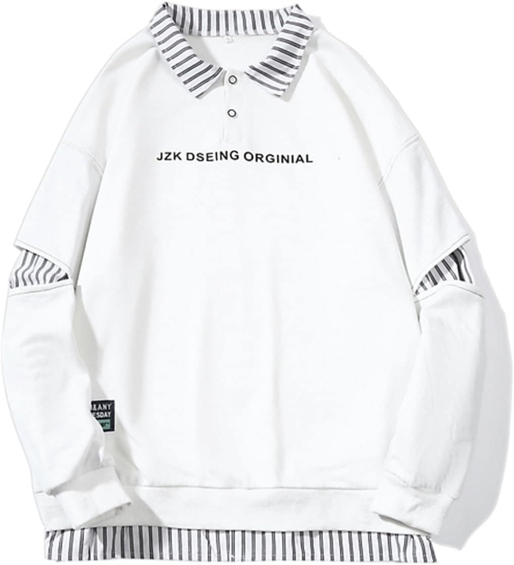 パーカー トレーナー 5xl メンズ 無地 長袖 おおきいサイズ 英語柄 フェイクレイヤード 折り襟 ポロシャツ ストライプ 春秋 柔らかい 通気性 和風 男女兼用 ルームウェア 普段着